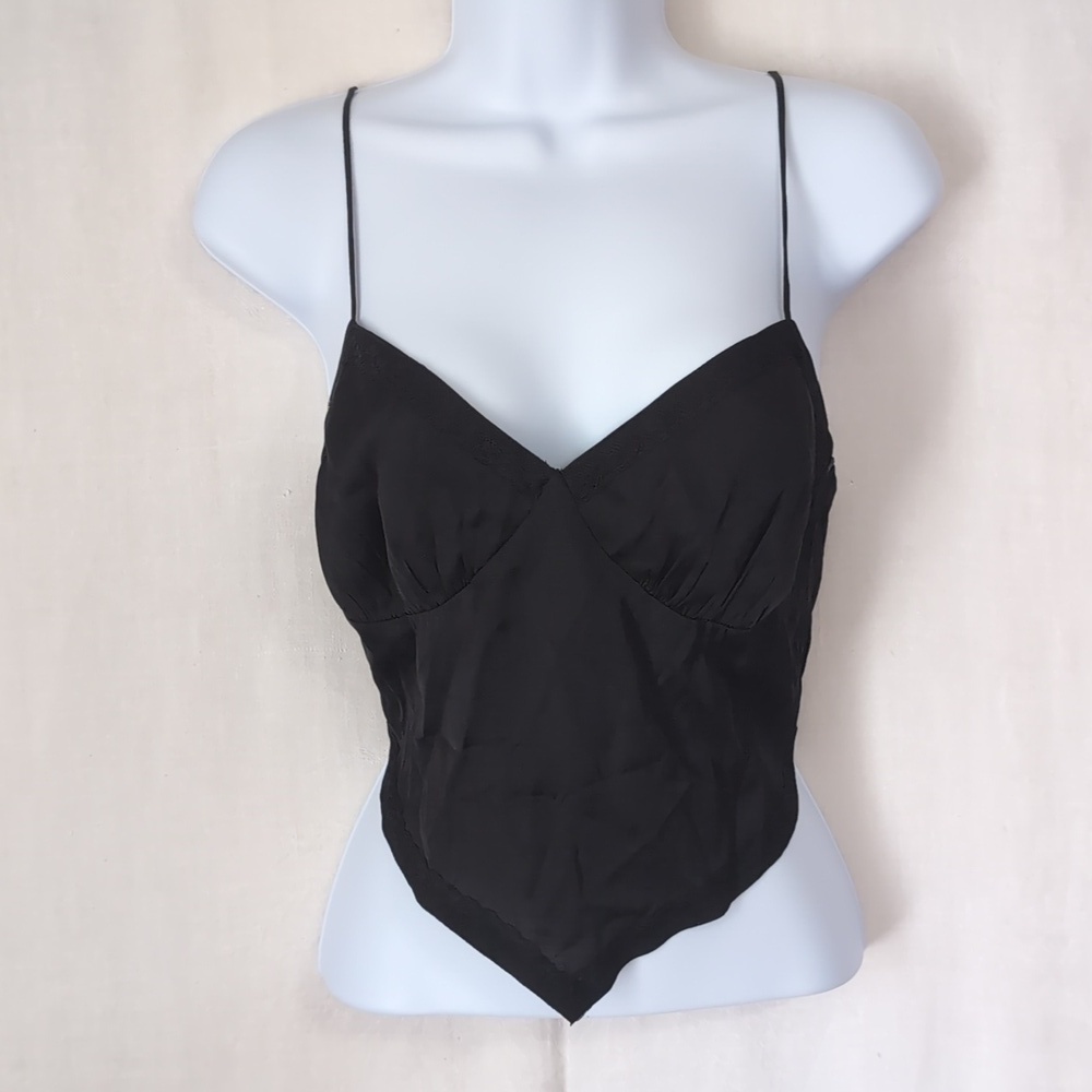 Cotton Candy LA Black Satin Tie-Up Tank Cropped Size Large